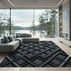Monochrome Metallic Interlocking Grid Rug