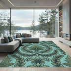 Green Laurel Fern Damask Rug