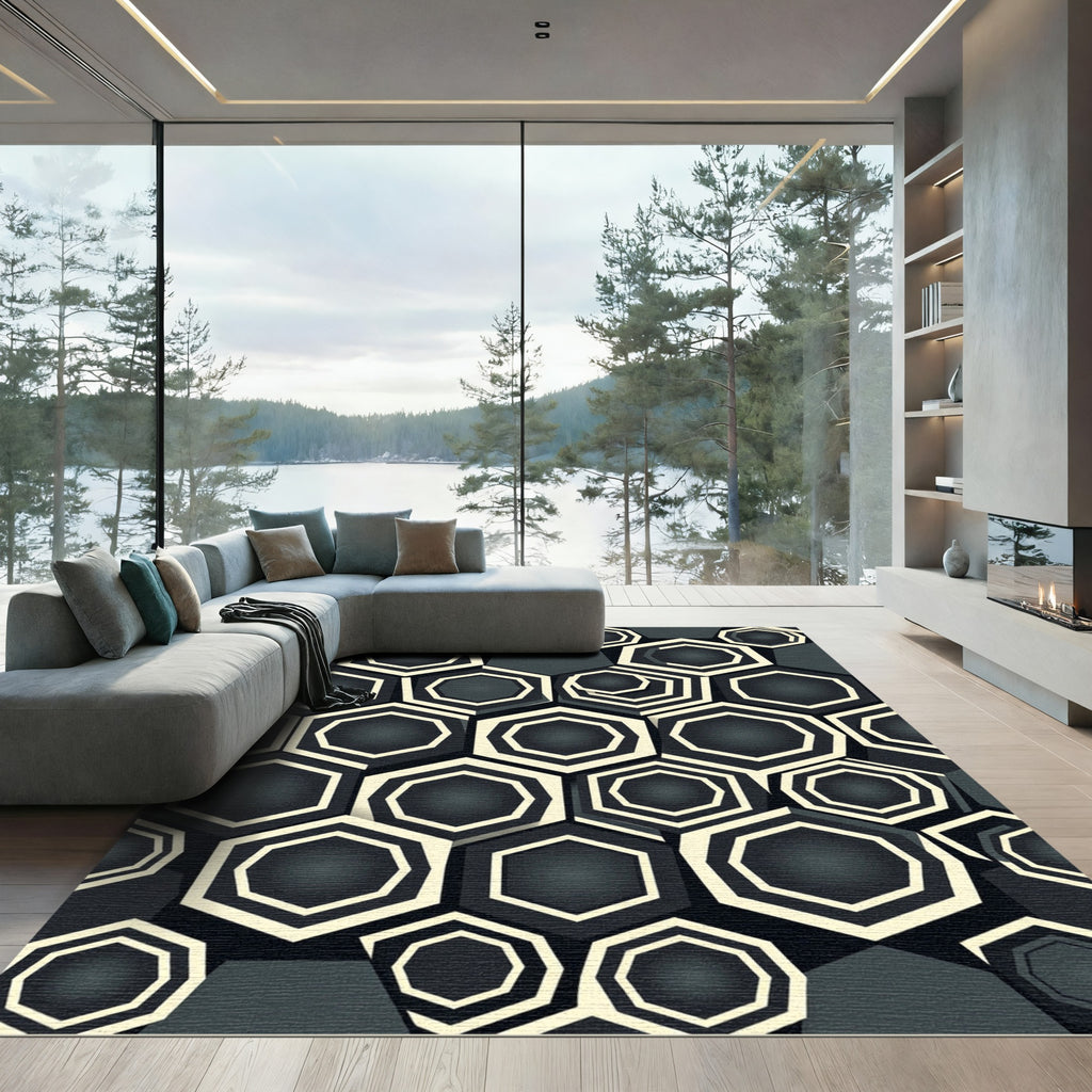 Monochromatic Geometric Hexagon Modern Art Rug
