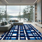 Geometric Navy and Blue Plaid Check Rug