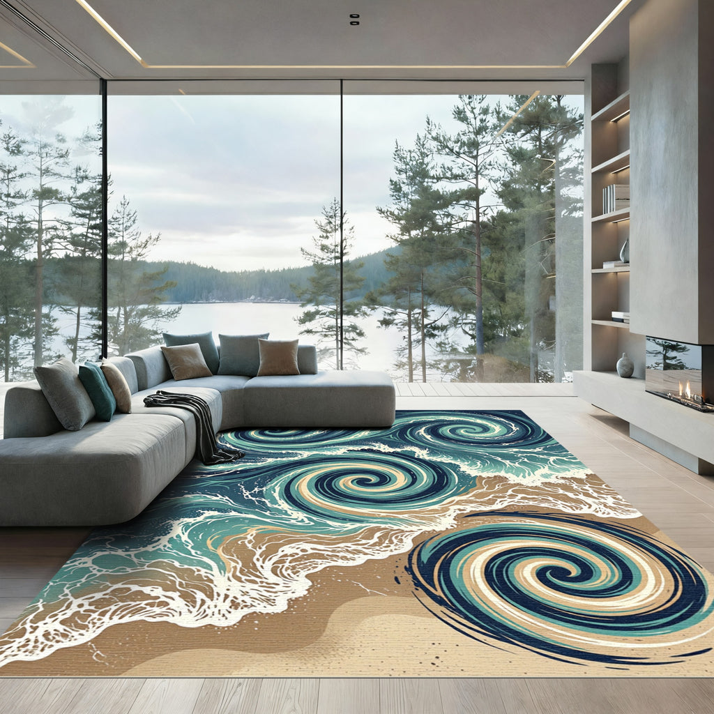 Swirling Ocean Tide Abstract Wave Rug