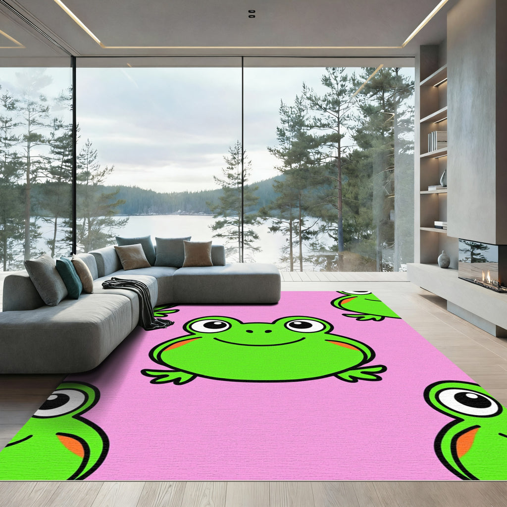 Pink Froggy Friends Repeating Illustration Rug