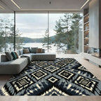 Black White Gray Diamond Ikat Rug