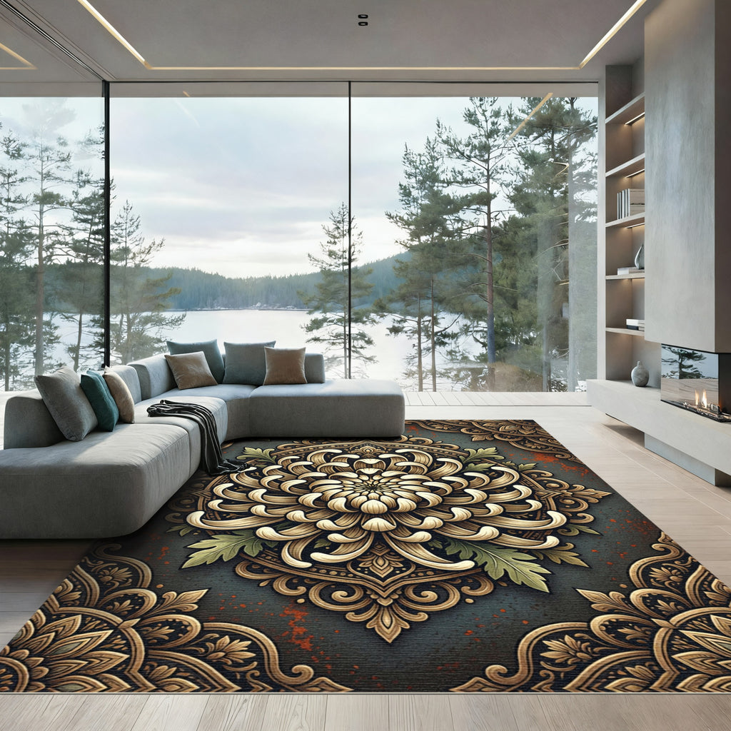 Majestic Chrysanthemum Baroque Medallion Rug