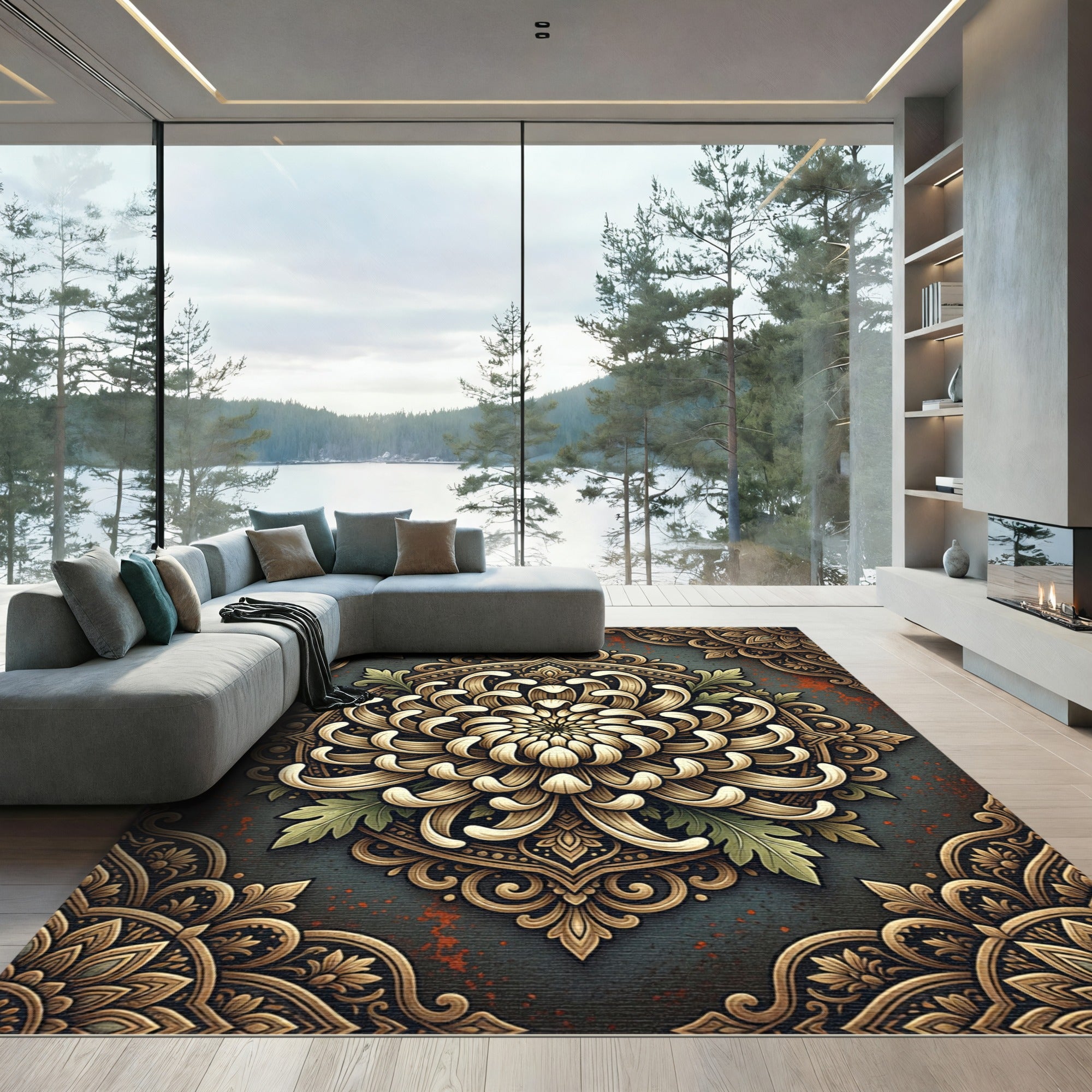 Majestic Chrysanthemum Baroque Medallion Rug