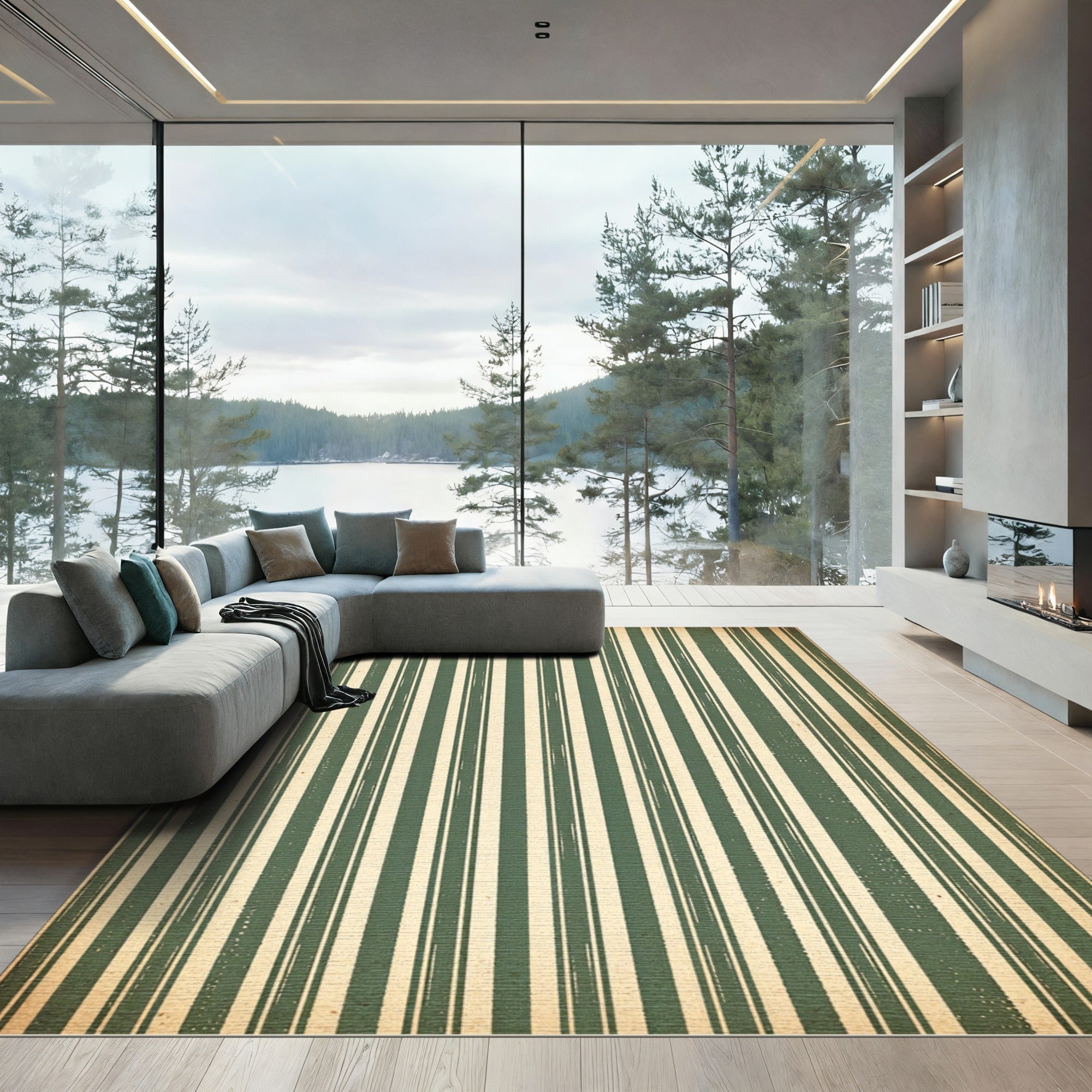 Vintage Sage And Cream Striped Rug