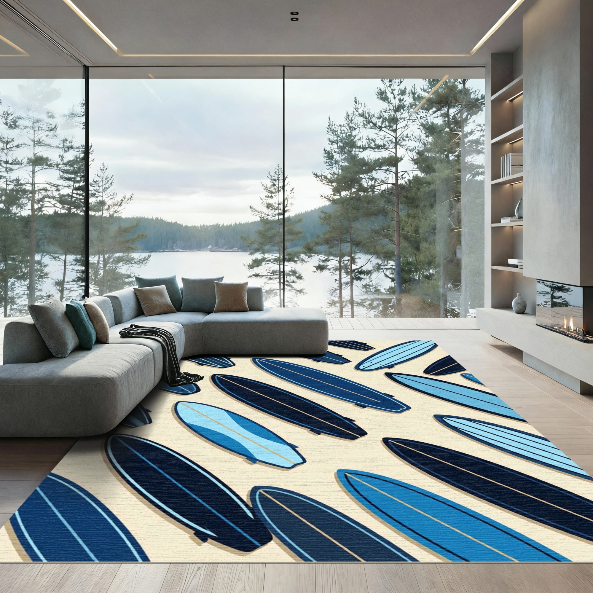 Abstract Blue Surfboard Composition Area Rug