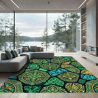 Emerald Green Floral Mosaic Rug