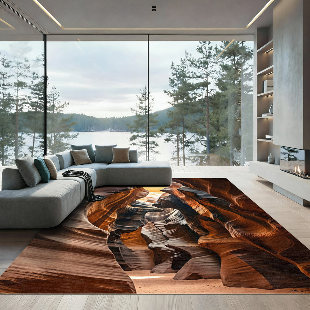 Golden Canyon Rock Stratum Swirls Rug