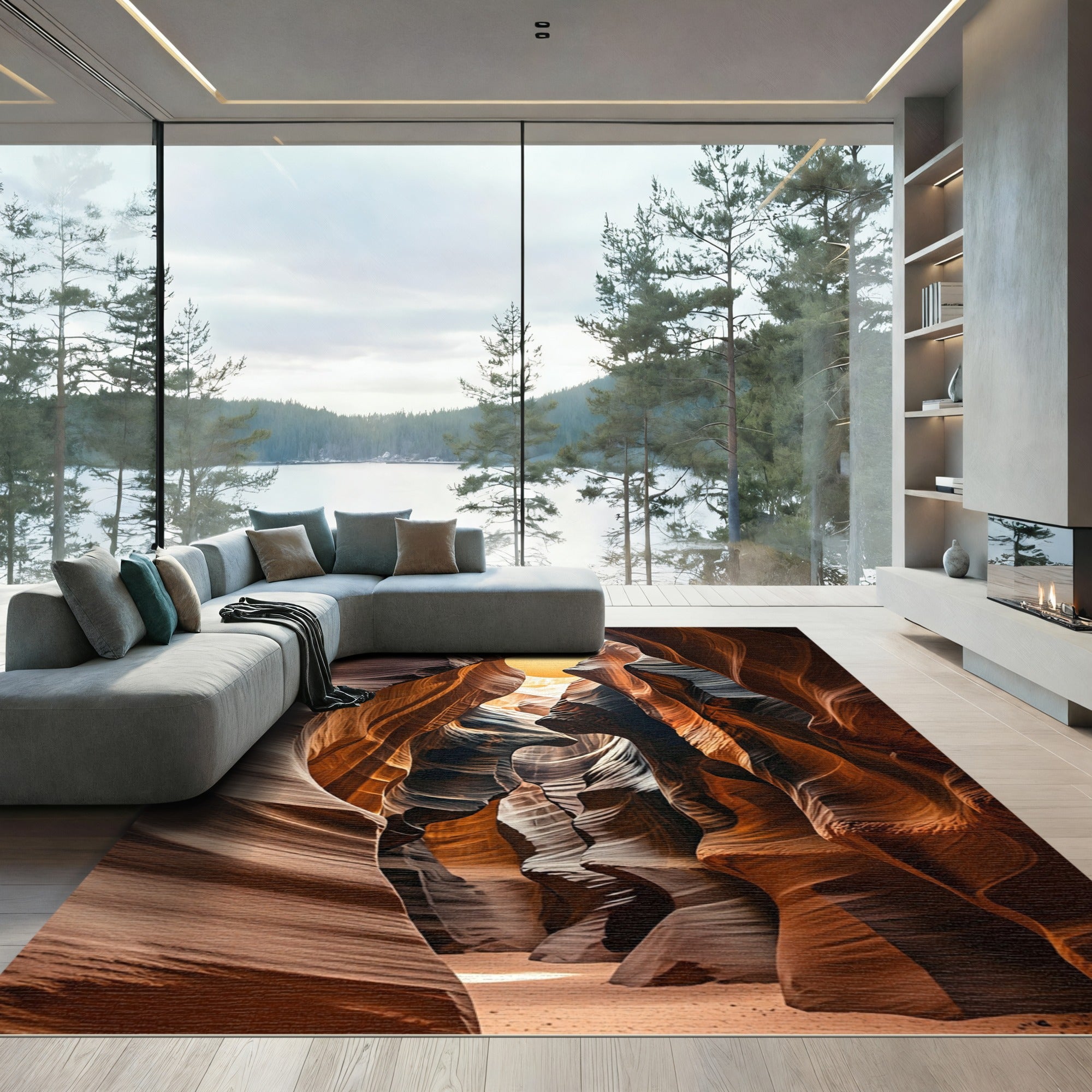 Golden Canyon Rock Stratum Swirls Rug