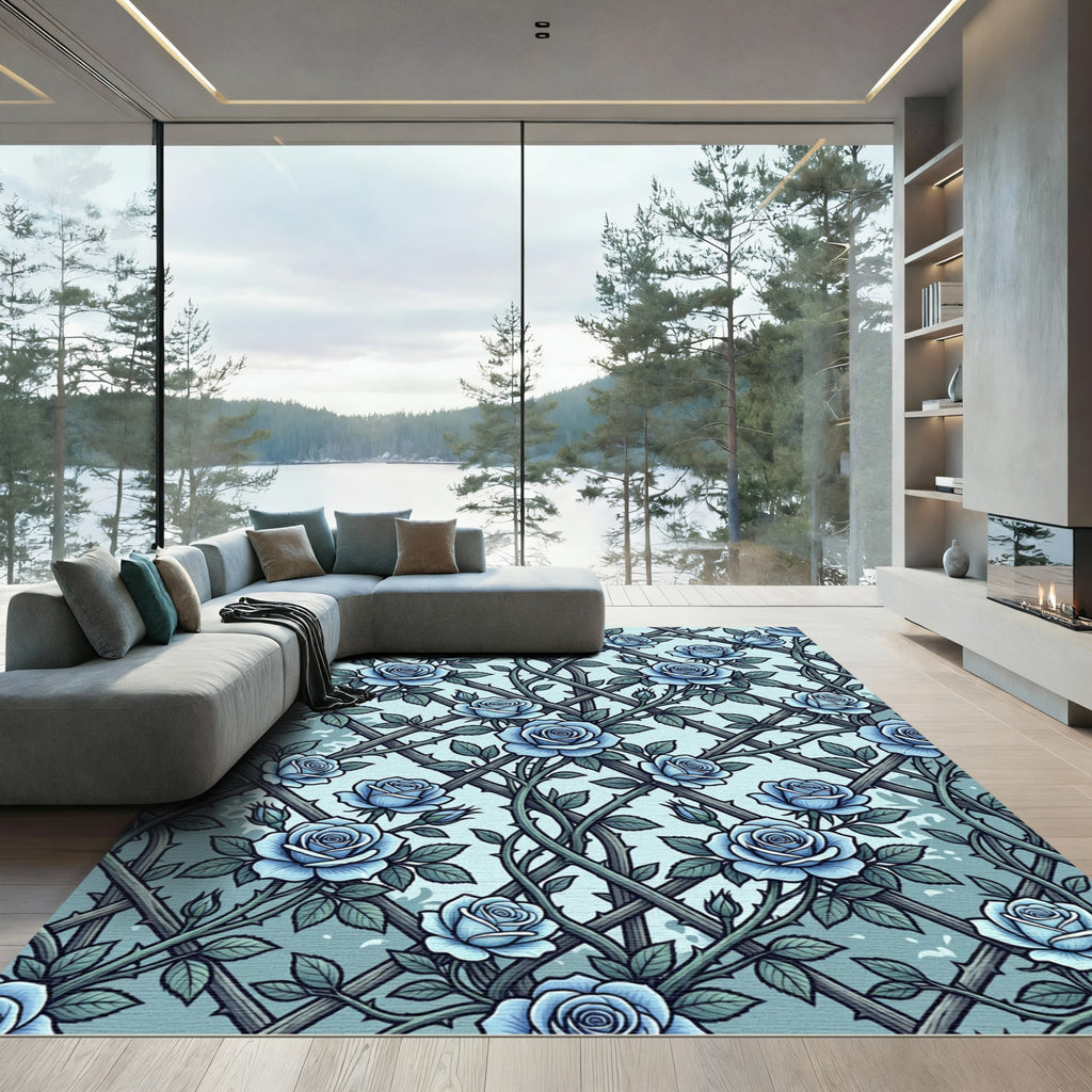 Blue Rose Trellis Botanical Garden Rug