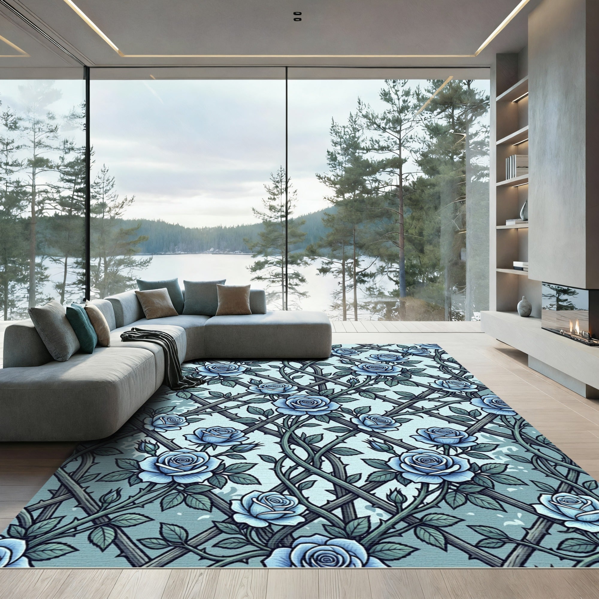 Blue Rose Trellis Botanical Garden Rug