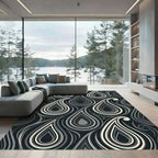 Modern Monochrome Teardrop Swirl Rug