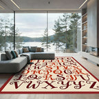 Bold Burgundy Alphabet Scroll Work Rug