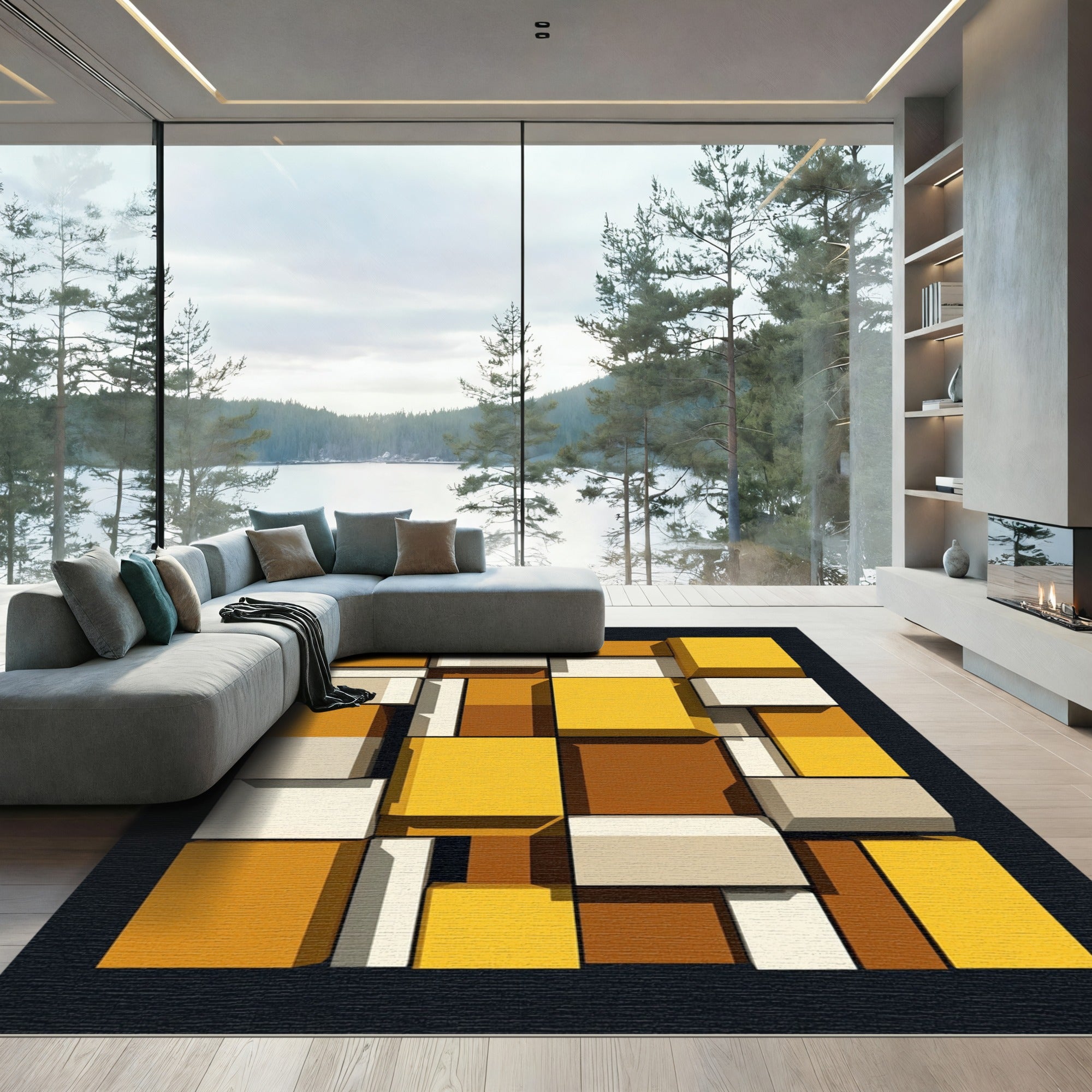 Amber Yellow Modular Geometric Blocks Rug