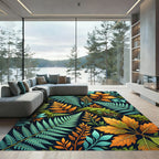 Botanical Fern and Autumn Leaf Collage Rug