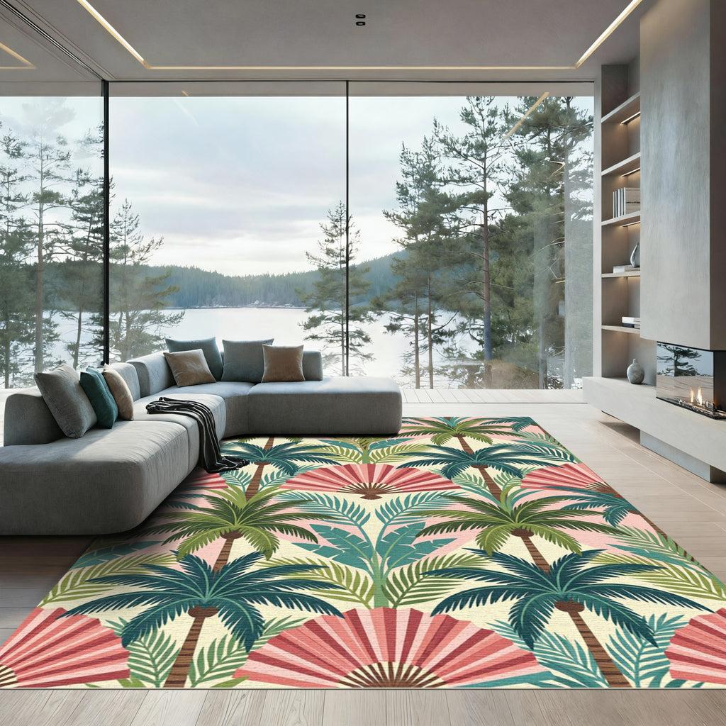 Tropical Pink Palm Frond Fan Rug