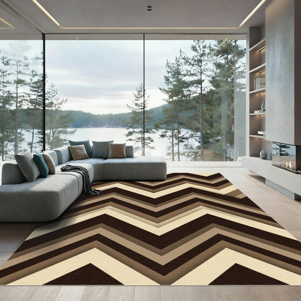 Modern Earthy Brown Chevron Geometric Rug