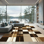 Modern Brown and Tan Plaid Grid Rug