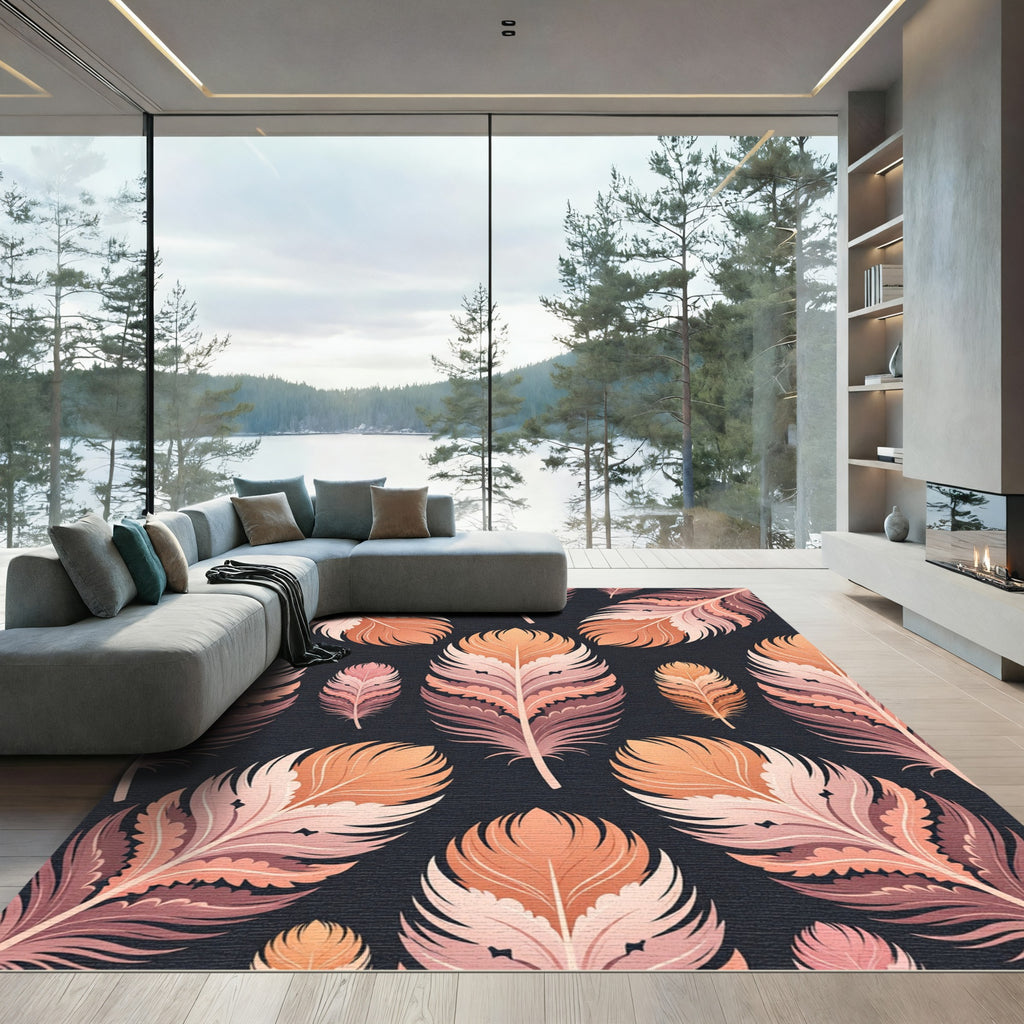 Elegant Peach Feather Plumage Art Rug