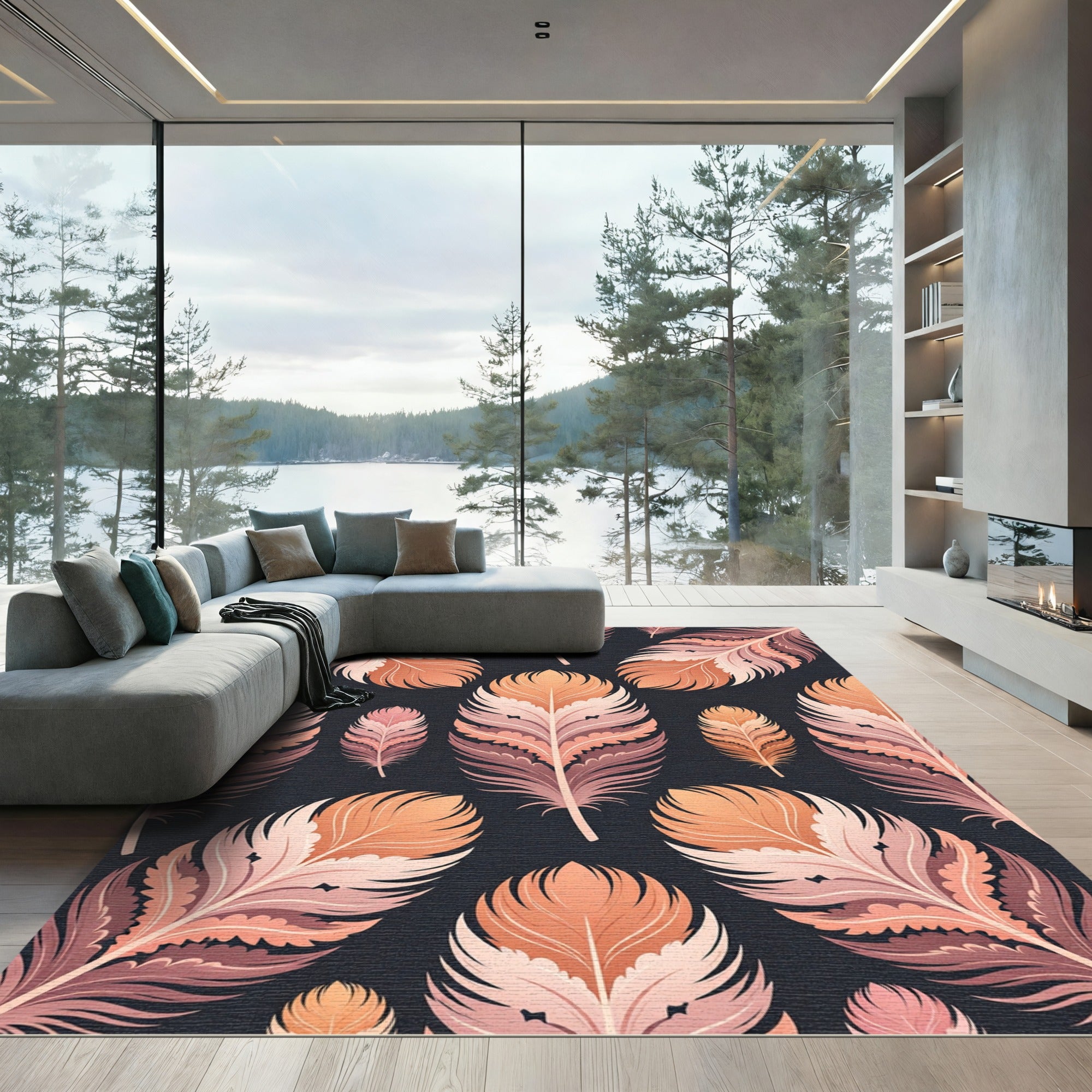 Elegant Peach Feather Plumage Art Rug