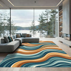Ocean Blue And Tan Curvy Waves Rug