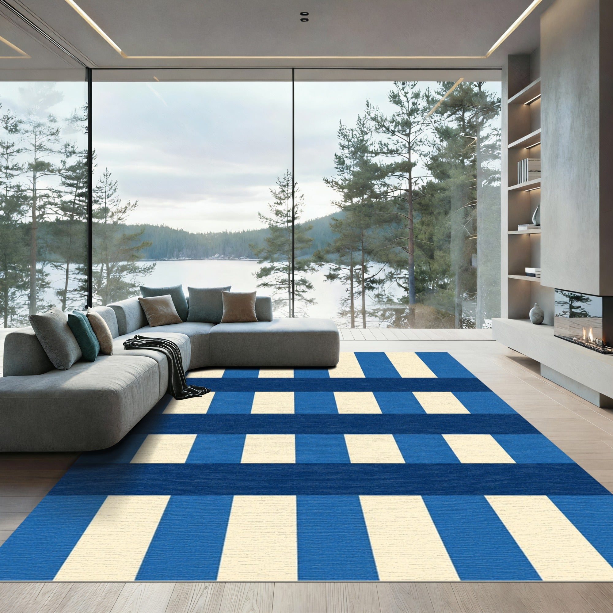 Bold Blue Cream Stripe Weave Rug