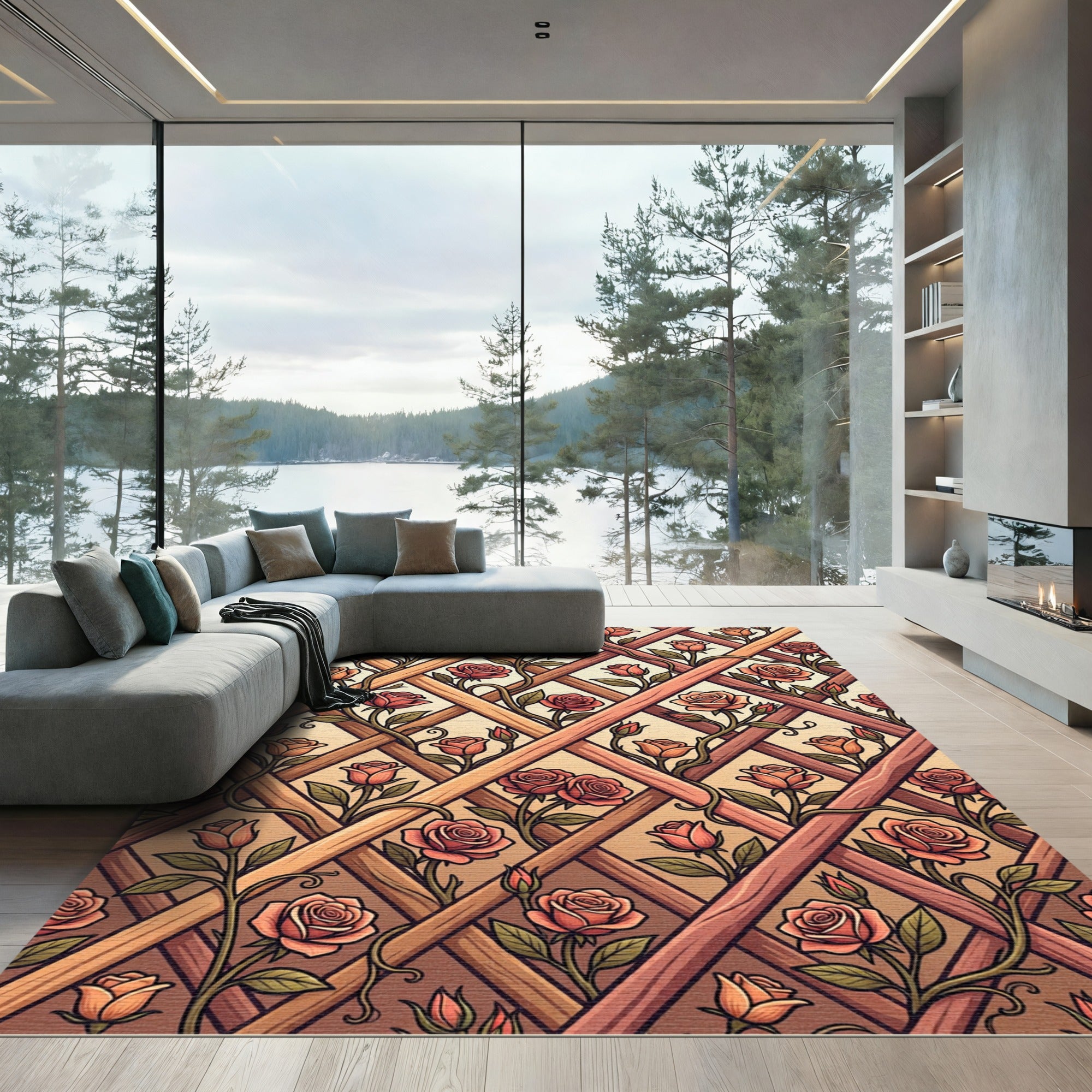 Rose Lattice Trellis Garden Rug