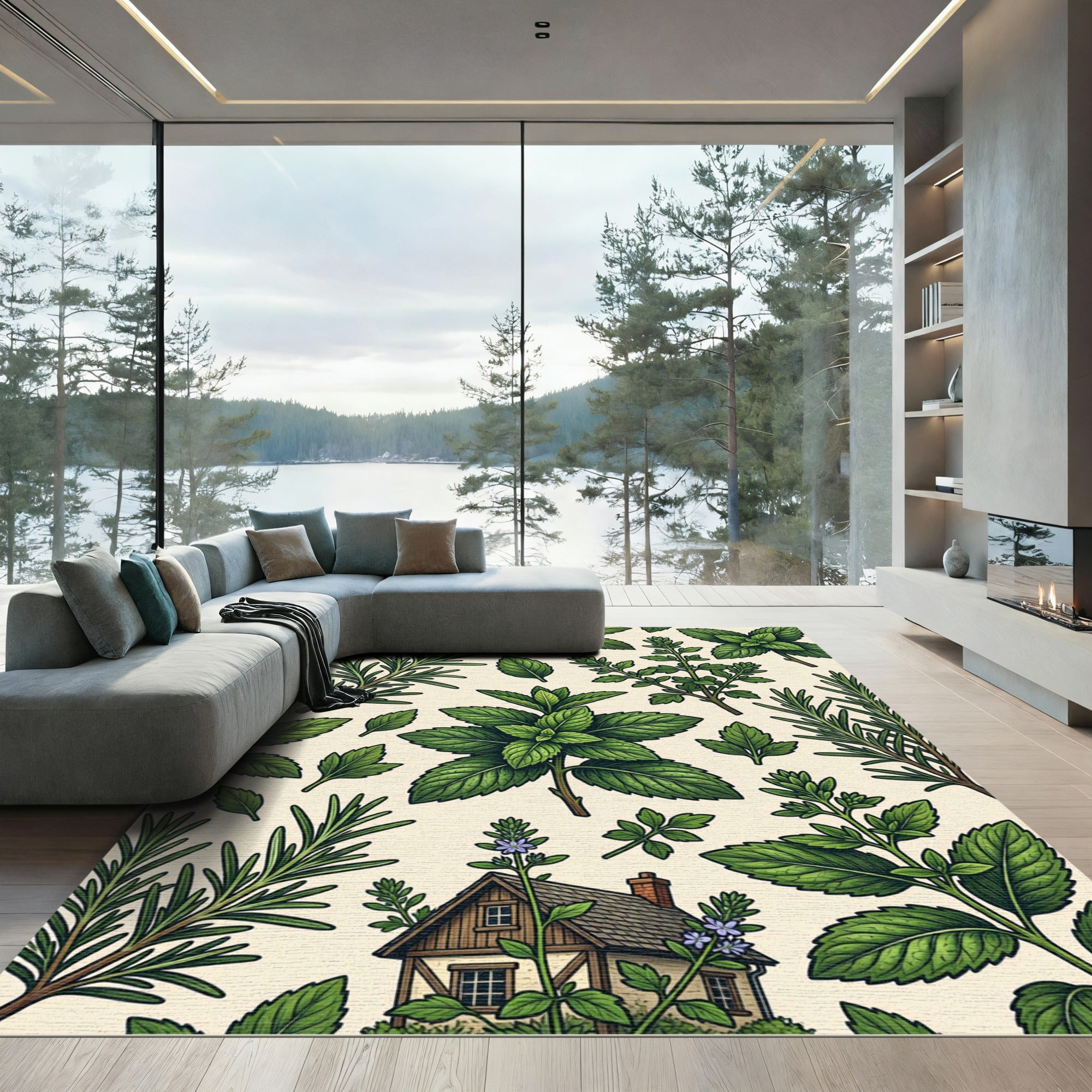 Botanical Green Herbaceous Garden Forest Rug