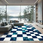 Deep Blue Abstract Geometric Wave Rug