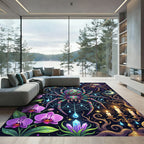 Mystical Neon Spider Web Floral Moon Rug