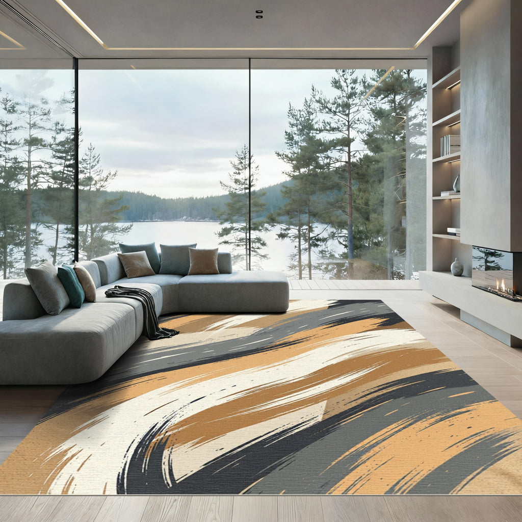 Amber Taupe Brushstroke Swirl Rug