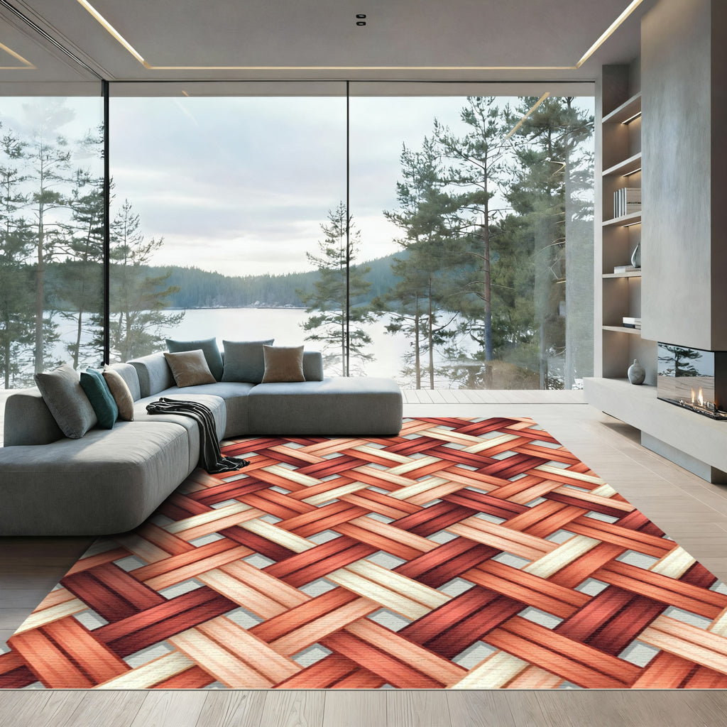 Woven Terracotta Chevron Texture Rug