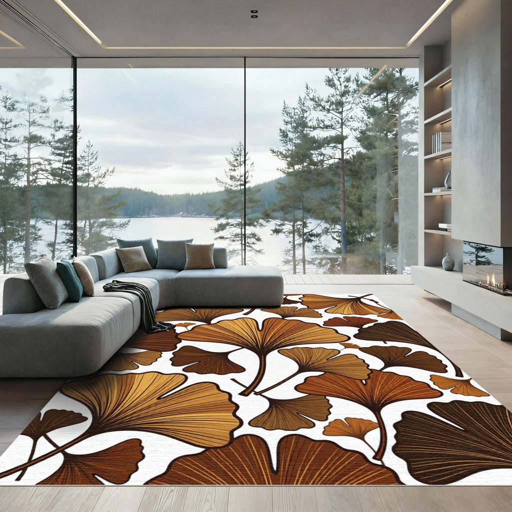 Brown Ginkgo Leaf Arrangement Rug