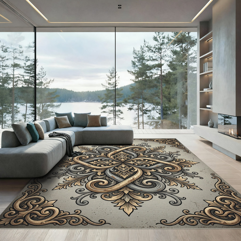 Gilded Antique Filigree Swirl Medallion Rug