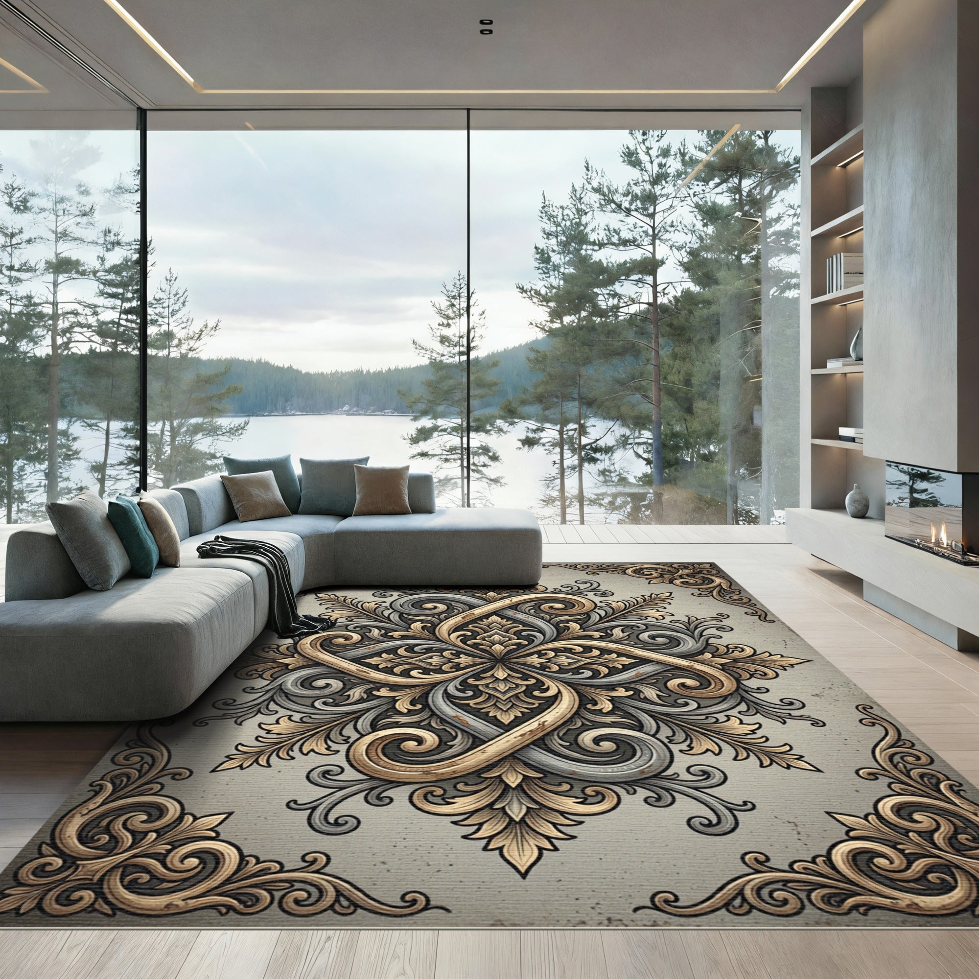 Gilded Antique Filigree Swirl Medallion Rug