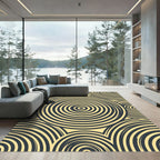 Golden Concentric Circles Abstract Geometric Rug