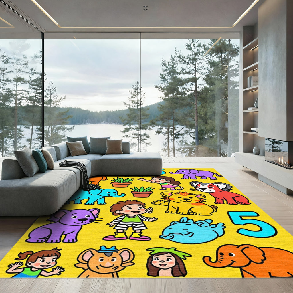 Happy Animals and Children Carnival Rug