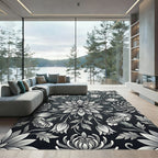 Monochromatic Floral Symmetry Botanical Rug