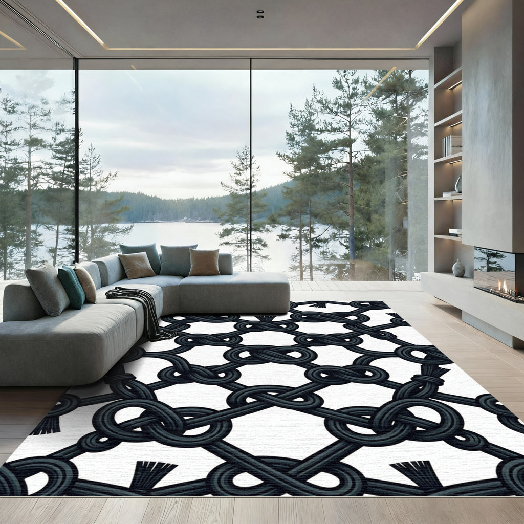 Black Woven Knot Lattice Rug