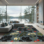 Dark Gray Botanical Berry Floral Rug