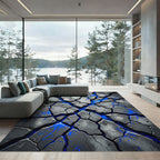 Cracked Gray Blue Lava Flow Rug