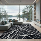 Monochromatic Black And White Organic Vein Rug