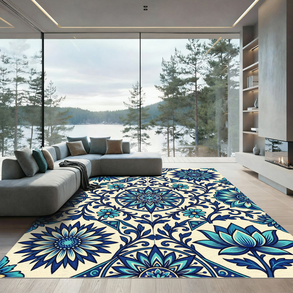 Ocean Bloom Floral Medallion Rug