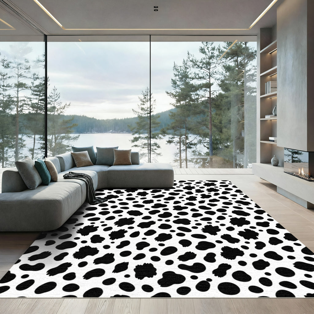 Black White Irregular Spots Rug