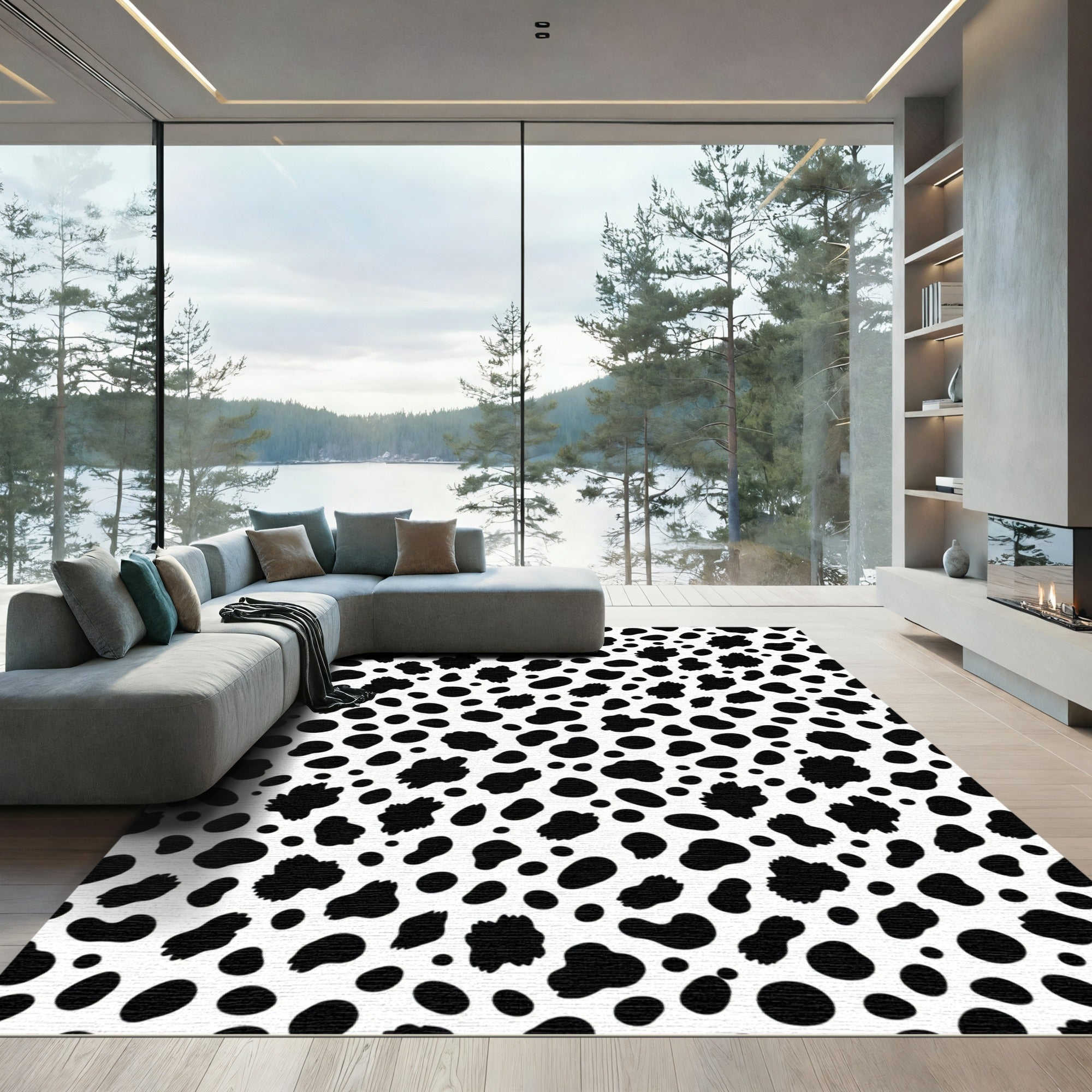 Black White Irregular Spots Rug