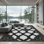 Monochromatic Black Lattice Ornament Rug