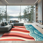 Coral Orange Striped Ocean Wave Rug