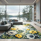Watercolor Anemone Floral Meadow Art Rug