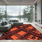 Geometric Labyrinth Orange Structure Rug